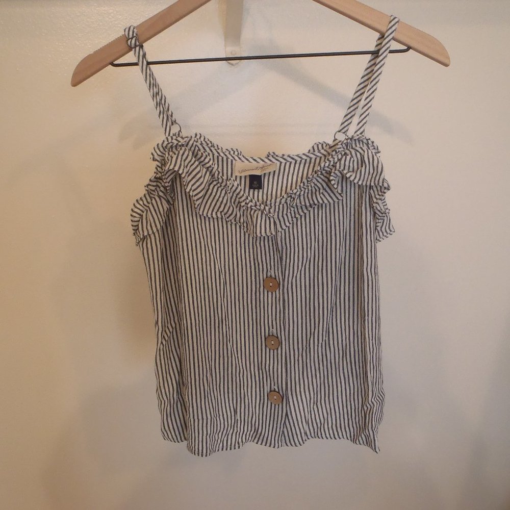 Blue and White Striped Flowy Summer Tank Top